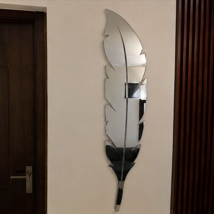 Premium Silver Acrylic Leaf Mirror Wall Decor – Modern Decorative Mirror for Living Room & Bedroom